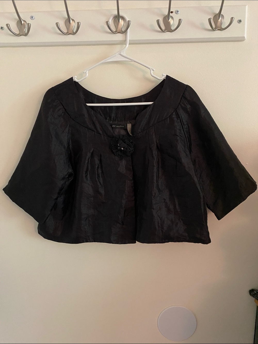 Vintage 80s Black Short Cape Jacket with Floral Accent